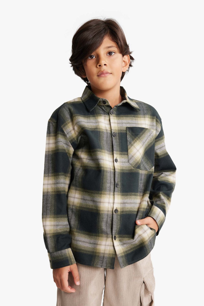 DeFacto Green Boy Boy Oversize Fit Plaid Long Sleeve Shirt Casual - Image 4